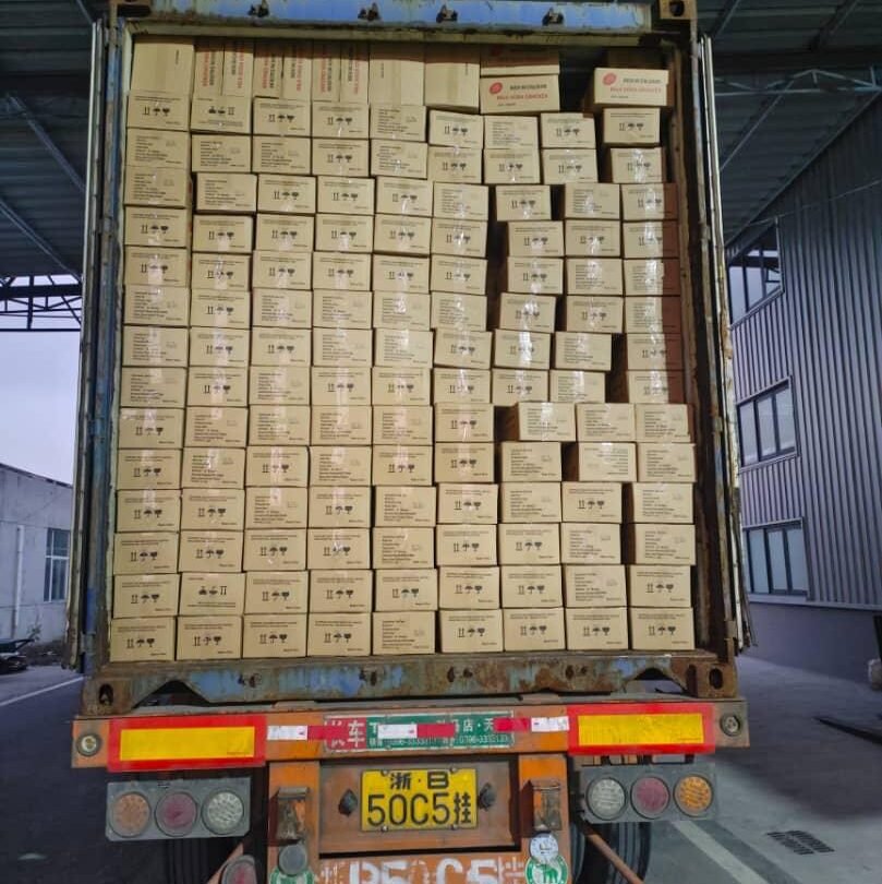 Container truck loaded with imported goods for distribution